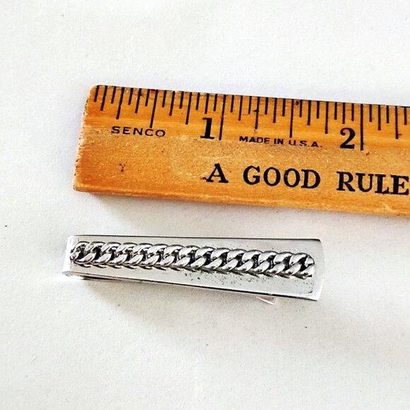 50s 60s Vintage Tie Clip by Anson, Silver Tone with Chain Motif - Picture 3 of 3